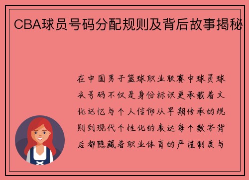 CBA球员号码分配规则及背后故事揭秘